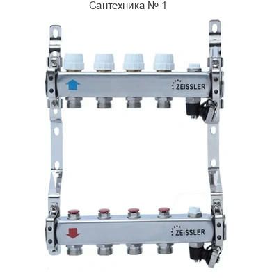 Коллекторная группа из нержавеющей стали без расходомеров 1" на 7 выходов 3/4" ZEISSLER