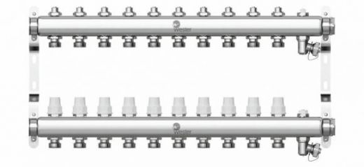 Коллектор из нержавеющей стали 1"-3/4 в сборе на 10 выходов с 2 заглушками Wester