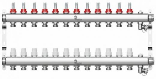 Коллектор из нержавеющей стали 1"-3/4 в сборе с расходомерами на 12 выходов Wester