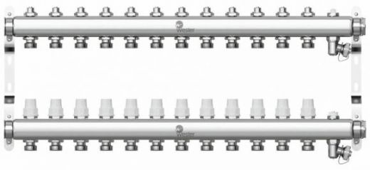 Коллектор из нержавеющей стали 1"-3/4 в сборе на 12 выходов с 2 заглушками Wester