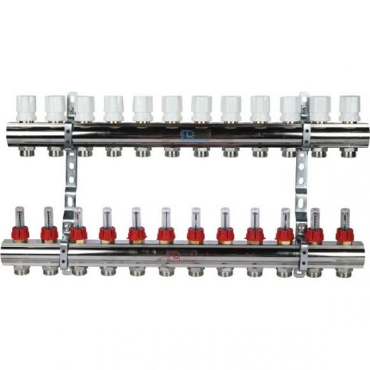 Коллекторная группа с расходомерами 1" на 12 выходов 3/4 ЕК Luxor CD 473M