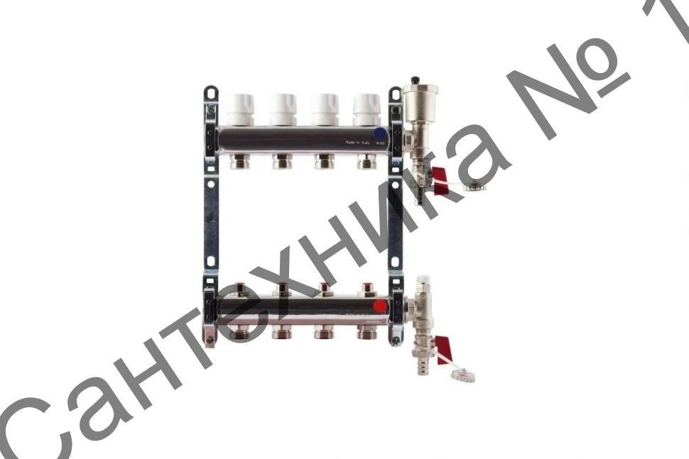 Коллекторная группа из нержавеющей стали 1"x3/4 EK 12 выходов с клапаном выпуска воздуха и сливом Imperial