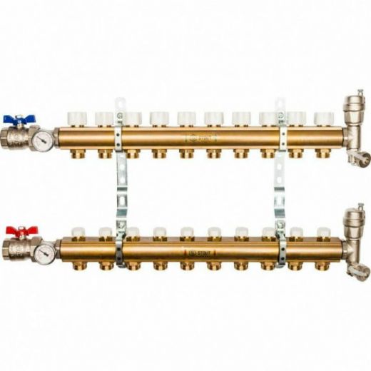 Коллекторная группа из латуни без расходомеров на 10 выходов STOUT