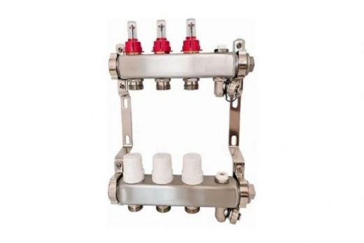 Коллекторная группа из нержавеющей стали с расходомерами 1"x3/4 EK 2 выхода (кран маевского и сливной кран) Victoria