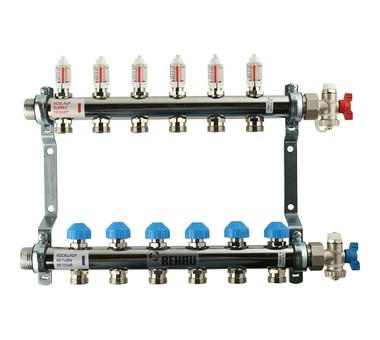 Коллектор распределительный HKV-D на 6 контуров, нержавеющая сталь REHAU