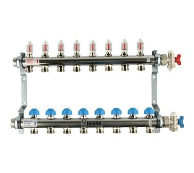 Коллектор распределительный HKV-D на 8 контуров, нержавеющая сталь REHAU