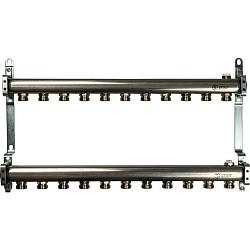 Коллекторная группа из нержавеющей стали для радиаторной разводки без расходомеров на 11 выходов STOUT