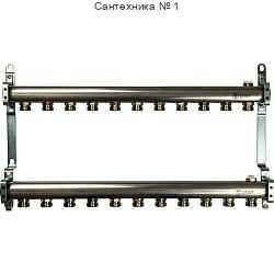 Коллекторная группа из нержавеющей стали для радиаторной разводки без расходомеров на 11 выходов STOUT