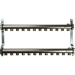 Коллекторная группа из нержавеющей стали для радиаторной разводки без расходомеров на 12 выходов STOUT