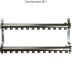Коллекторная группа из нержавеющей стали для радиаторной разводки без расходомеров на 12 выходов STOUT