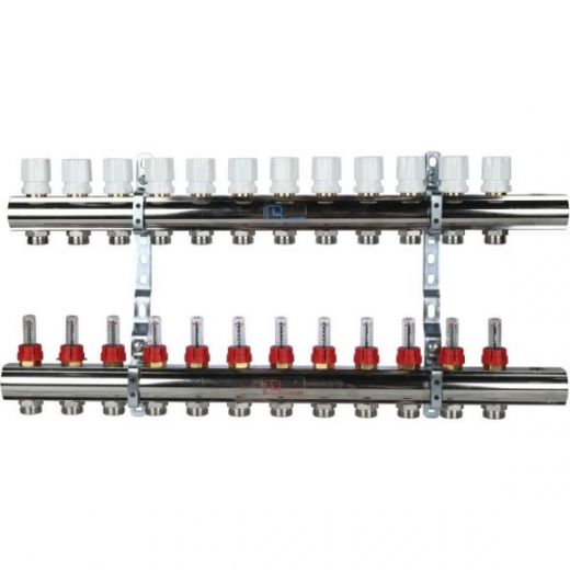 Коллекторная группа в сборе с расходомерами 1" на 12 выходов 3/4 ЕК Luxor CD 477