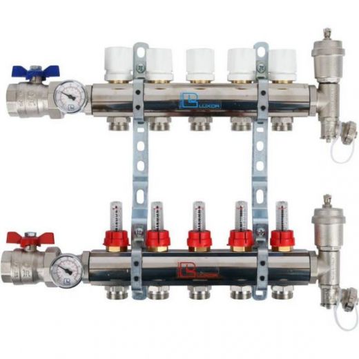 Коллекторная группа с расходомерами 1" на 5 выходов 3/4 ЕК Luxor CD 473M