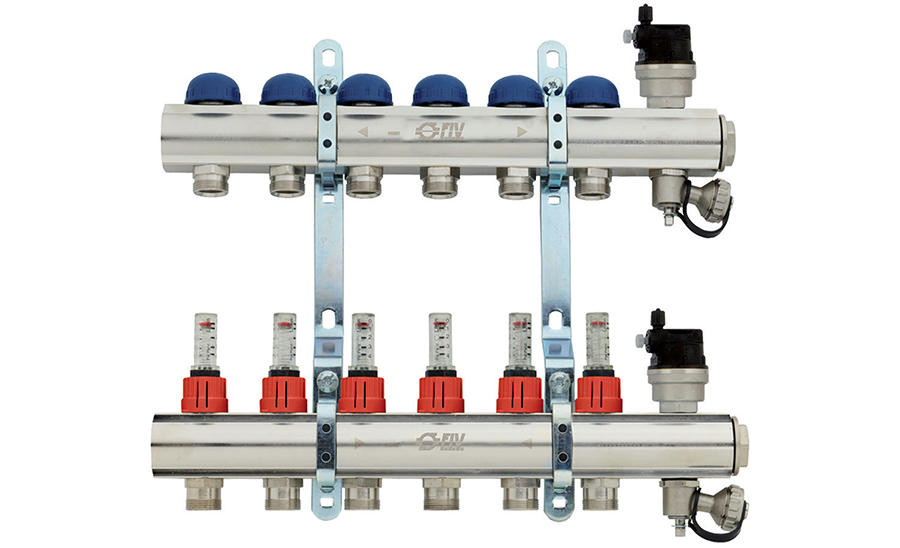 Коллекторная группа с расходомерами 1" на 2 выхода 3/4 EK FIV
