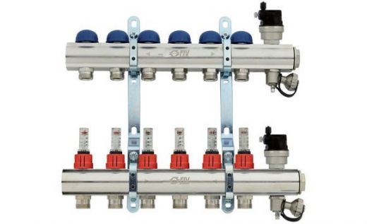 Коллекторная группа с расходомерами 1" на 9 выходов 3/4 EK FIV