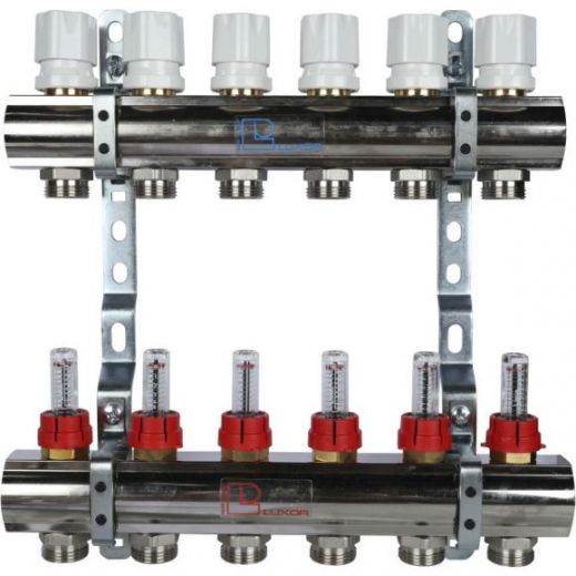 Коллекторная группа с расходомерами 1" на 6 выходов 3/4 ЕК Luxor CD 473M