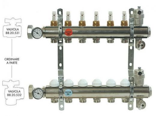Коллекторная группа с расходомерами 1" на 3 выхода, межосевое 20 см Comisa