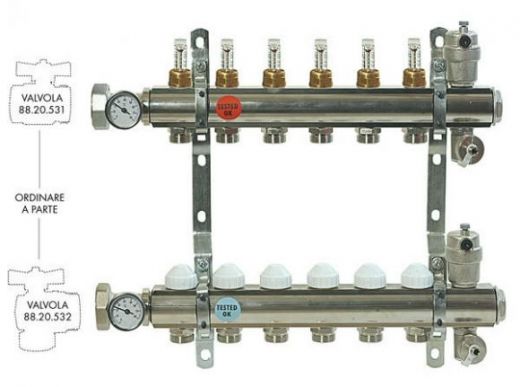 Коллекторная группа с расходомерами 1" на 10 выходов, межосевое 20 см Comisa
