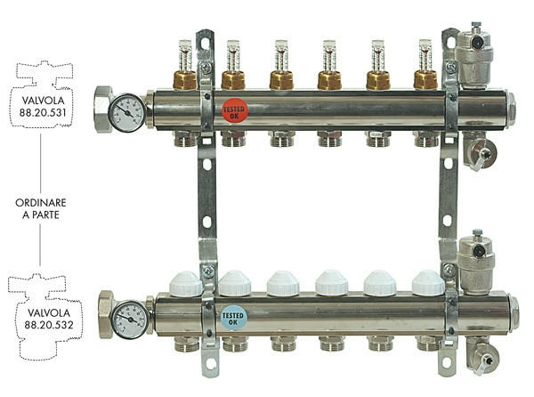 Коллекторная группа с расходомерами 1" на 12 выходов, межосевое 20 см Comisa