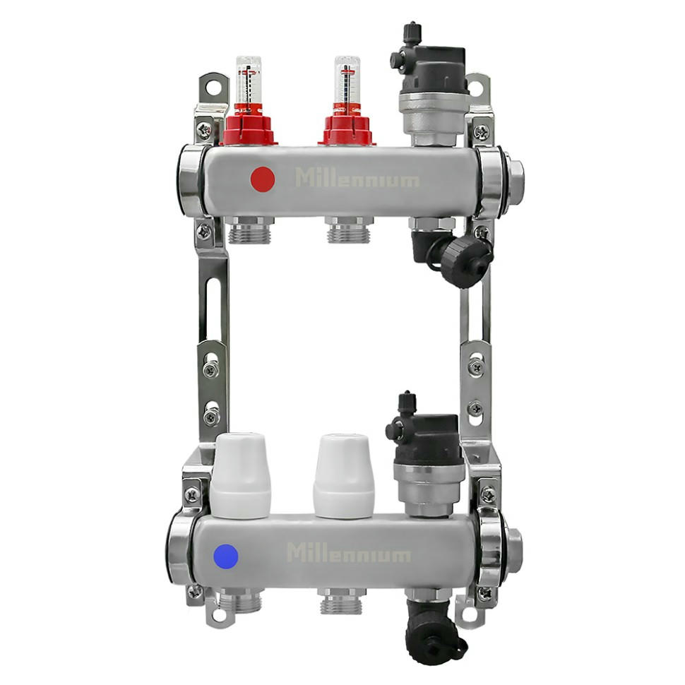 Коллекторная группа 1" 2 выхода без кранов с расходомерами Millennium