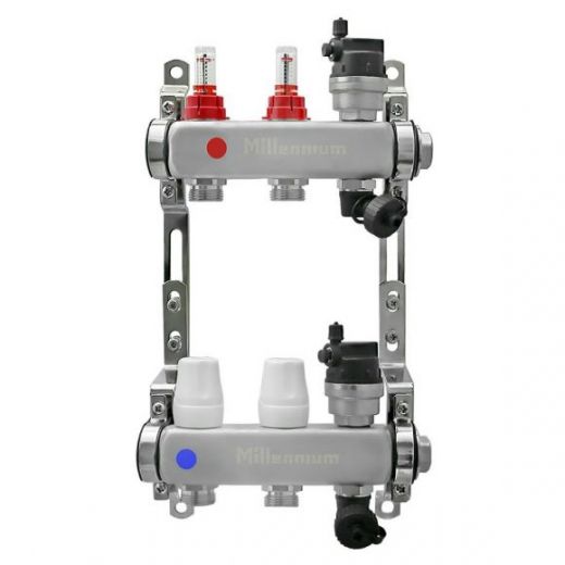 Коллекторная группа 1" 2 выхода без кранов с расходомерами Millennium