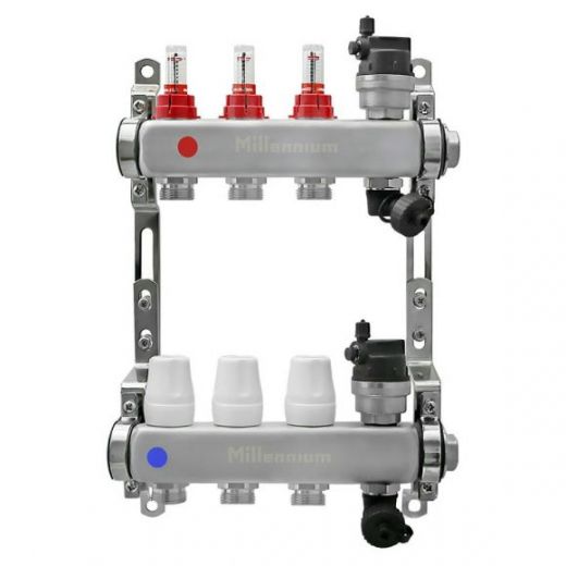 Коллекторная группа 1" 3 выхода без кранов с расходомерами Millennium