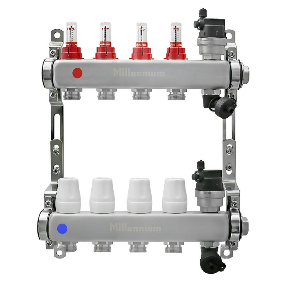 Коллекторная группа 1" 4 выхода без кранов с расходомерами Millennium