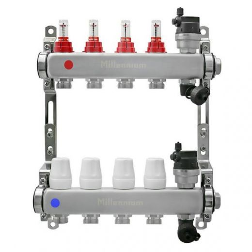 Коллекторная группа 1" 4 выхода без кранов с расходомерами Millennium