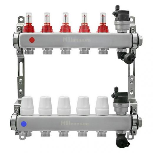 Коллекторная группа 1" 5 выходов без кранов с расходомерами Millennium