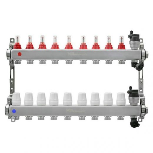 Коллекторная группа 1" 9 выходов без кранов с расходомерами Millennium
