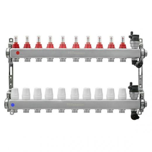Коллекторная группа 1" 10 выходов без кранов с расходомерами Millennium