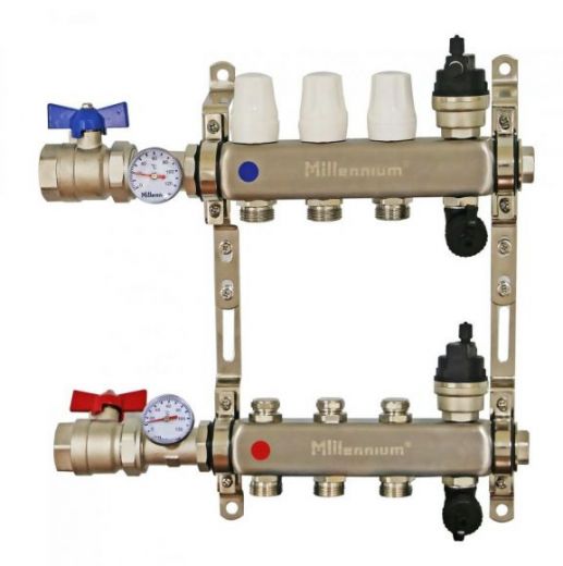 Коллекторная группа 1" 3 выхода с кранами Millennium