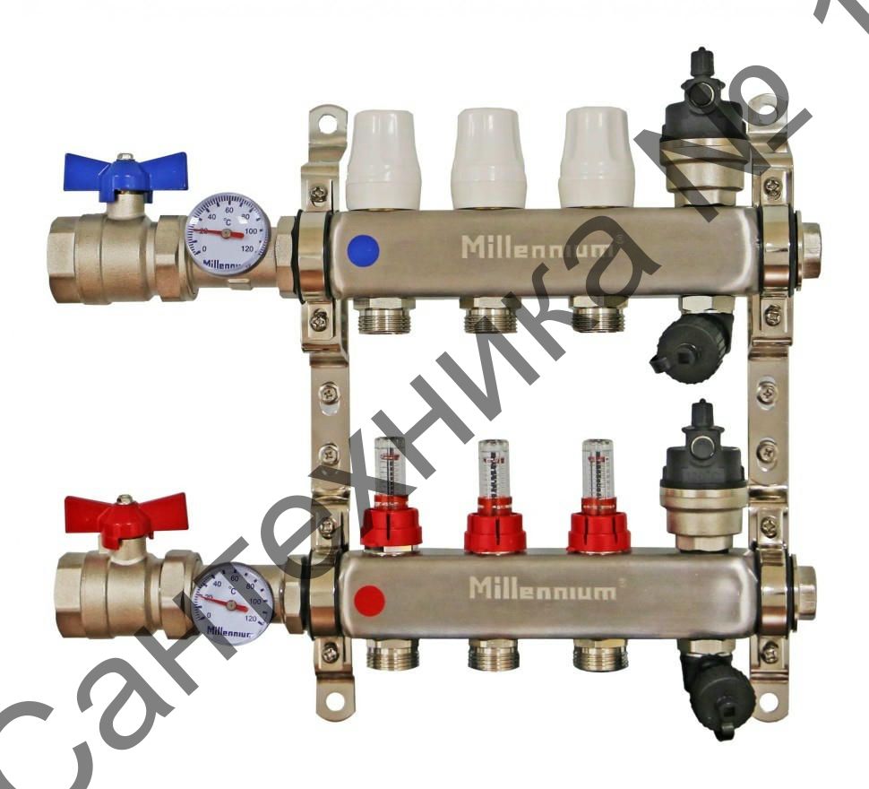 Коллекторная группа 1" 5 выходов с кранами и расходомерами Millennium