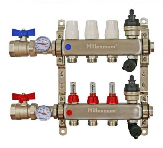 Коллекторная группа 1" 10 выходов с кранами и расходомерами Millennium
