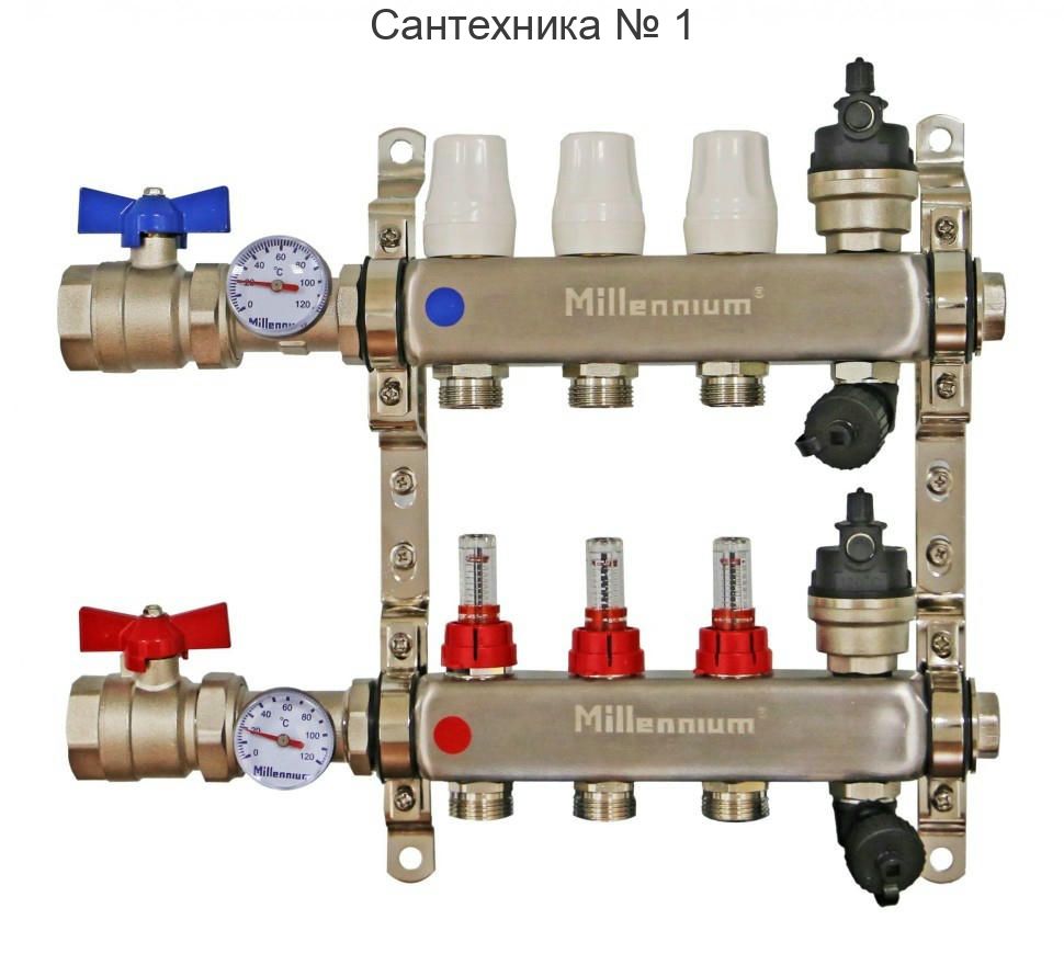 Коллекторная группа 1" 10 выходов с кранами и расходомерами Millennium