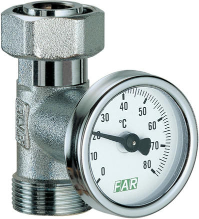 Тройник 1/2" с термометром 0-80°C FAR
