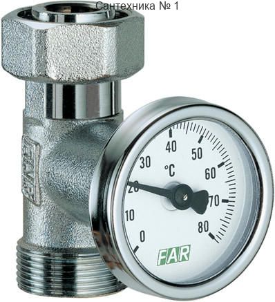 Тройник 1/2" с термометром 0-80°C FAR