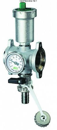 Фланцевый узел с выпускником воздуха, термометром и сливным краном 1" FAR