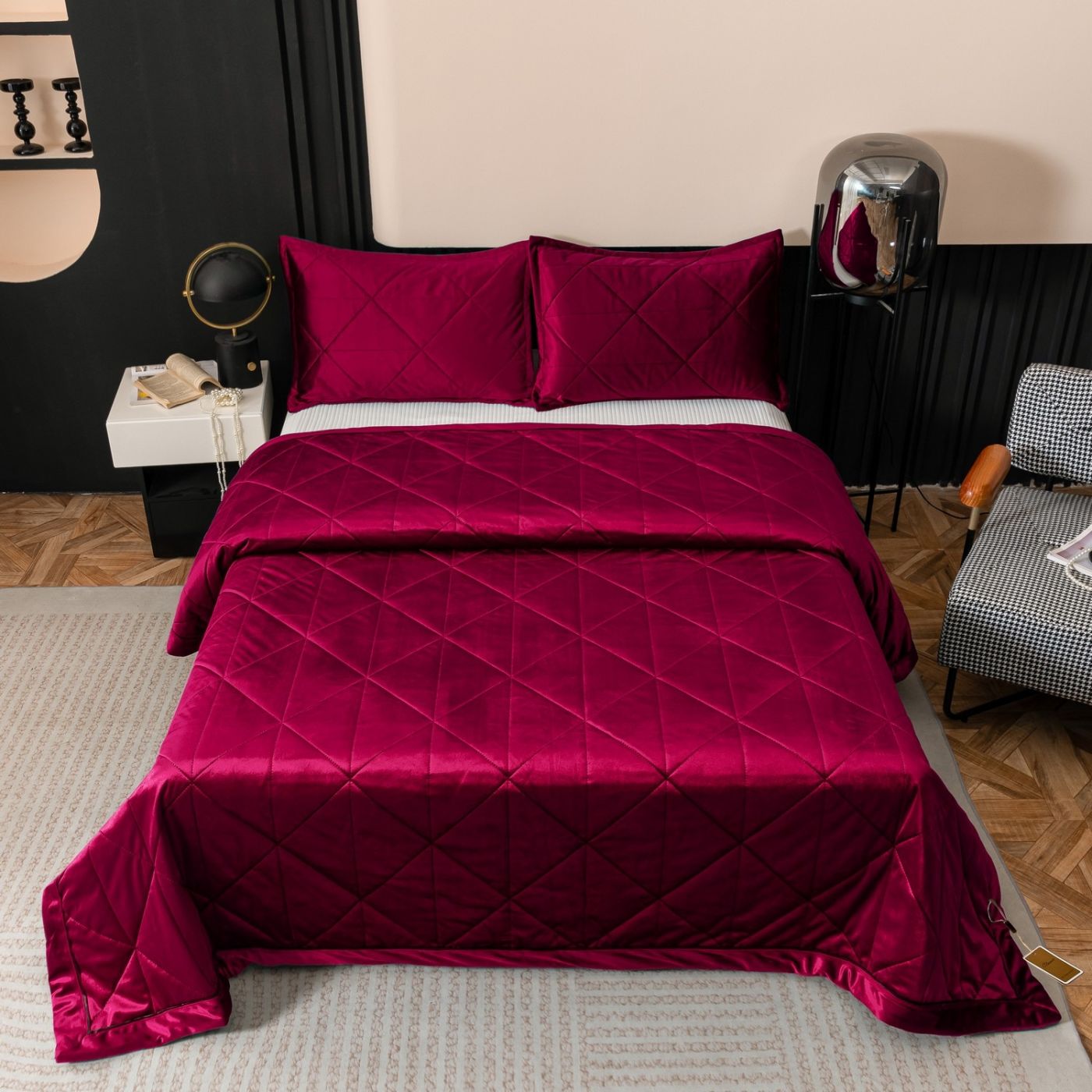 Велюровое покрывало в клетку OVL035