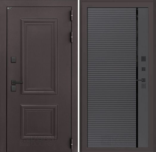 Входная дверь Лабиринт Полярис Лайт - 22 Графит софт, черная вставка с терморазрывом