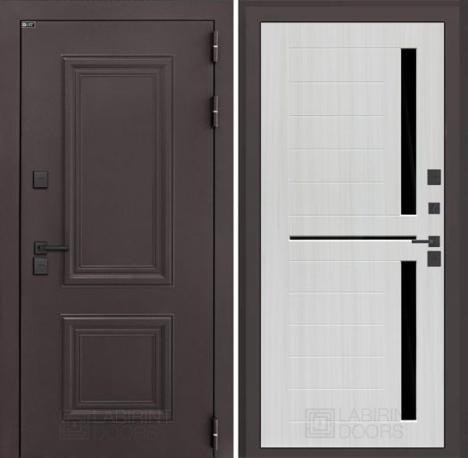 Входная дверь Лабиринт Полярис Лайт - 02 Сандал белый, стекло черное с терморазрывом