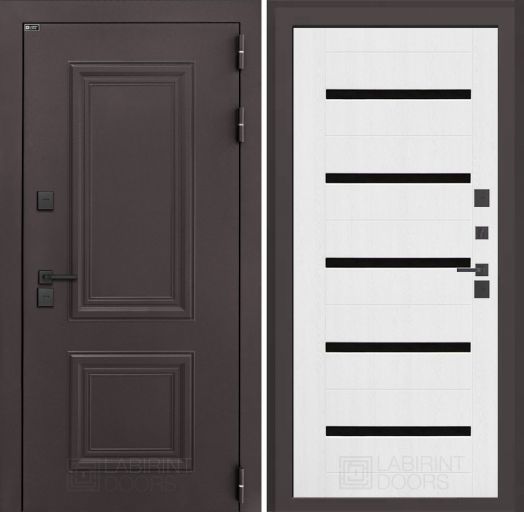 Входная дверь Лабиринт Полярис Лайт - 01 Белое дерево, стекло черное с терморазрывом