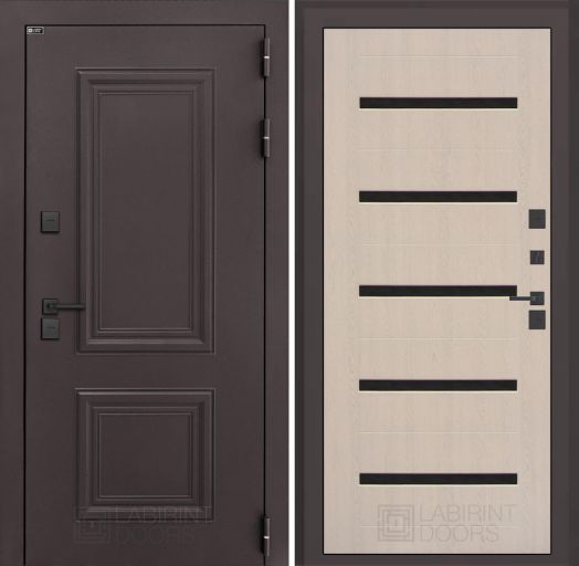 Входная дверь Лабиринт Полярис Лайт - 01 Беленый дуб, стекло черное с терморазрывом