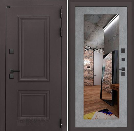 Входная дверь Лабиринт Полярис Лайт - 18 Зеркало Бетон светлый с терморазрывом