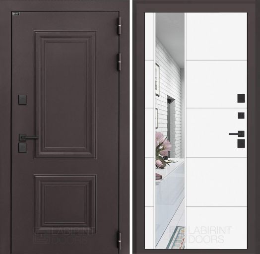 Входная дверь Лабиринт Полярис Лайт - 19 Зеркало Белый софт с терморазрывом