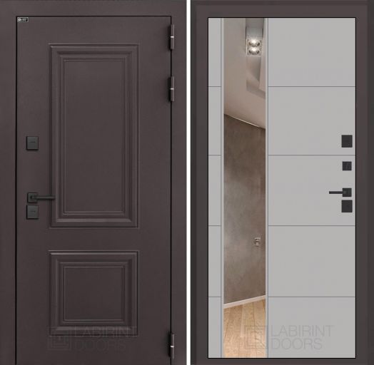 Входная дверь Лабиринт Полярис Лайт - 19 Зеркало Грей софт с терморазрывом