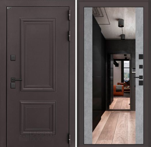 Входная дверь Лабиринт Полярис Лайт - Зеркало максимум Бетон светлый с терморазрывом