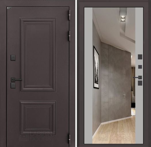 Входная дверь Лабиринт Полярис Лайт - Зеркало максимум Грей софт с терморазрывом