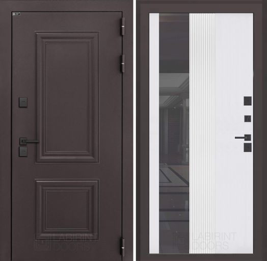 Входная дверь Лабиринт Полярис Лайт - 32 Зеркало белый софт рельеф с терморазрывом