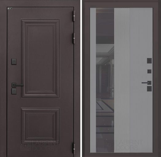 Входная дверь Лабиринт Полярис Лайт - 32 Зеркало серый софт рельеф с терморазрывом