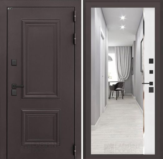 Входная дверь Лабиринт Полярис Лайт - Зеркало панорама Белый софт с терморазрывом